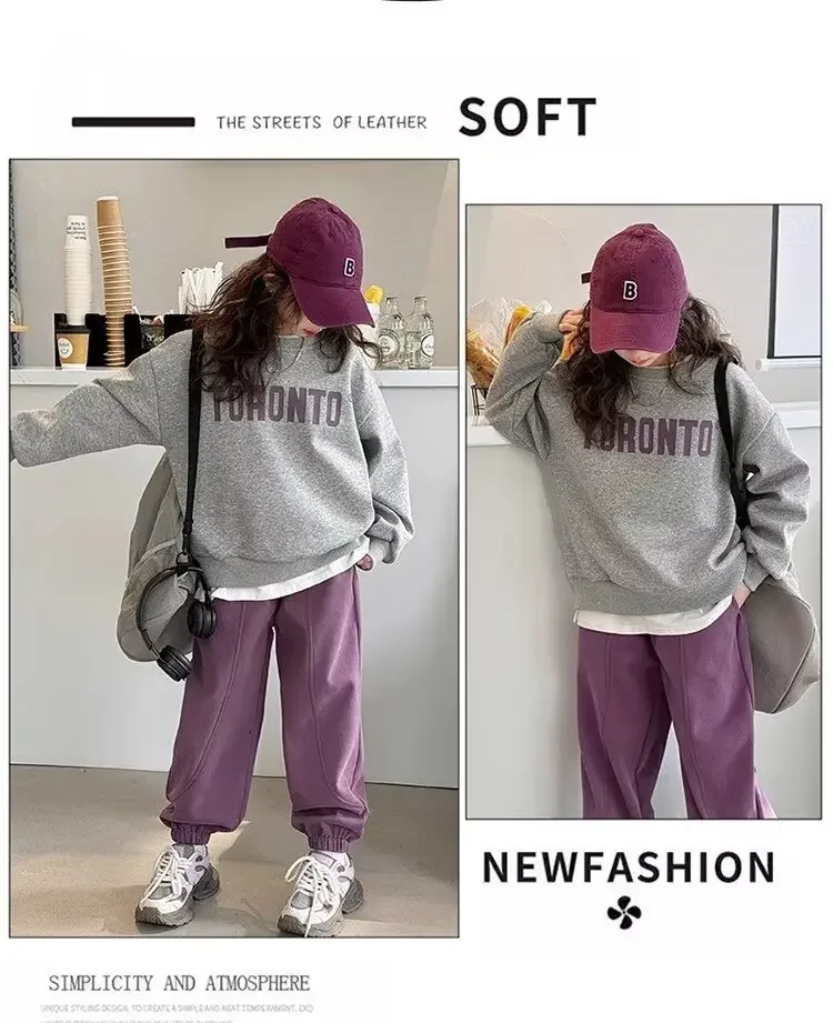 2025 الخريف الشتاء فتاة القماش خطابات مقنعين فضفاض البلوز تي شيرت أعلى + الكاحل تعادل بانت المراهقين الطفل مجموعة 4 8 9 10 12 15 سنة #5