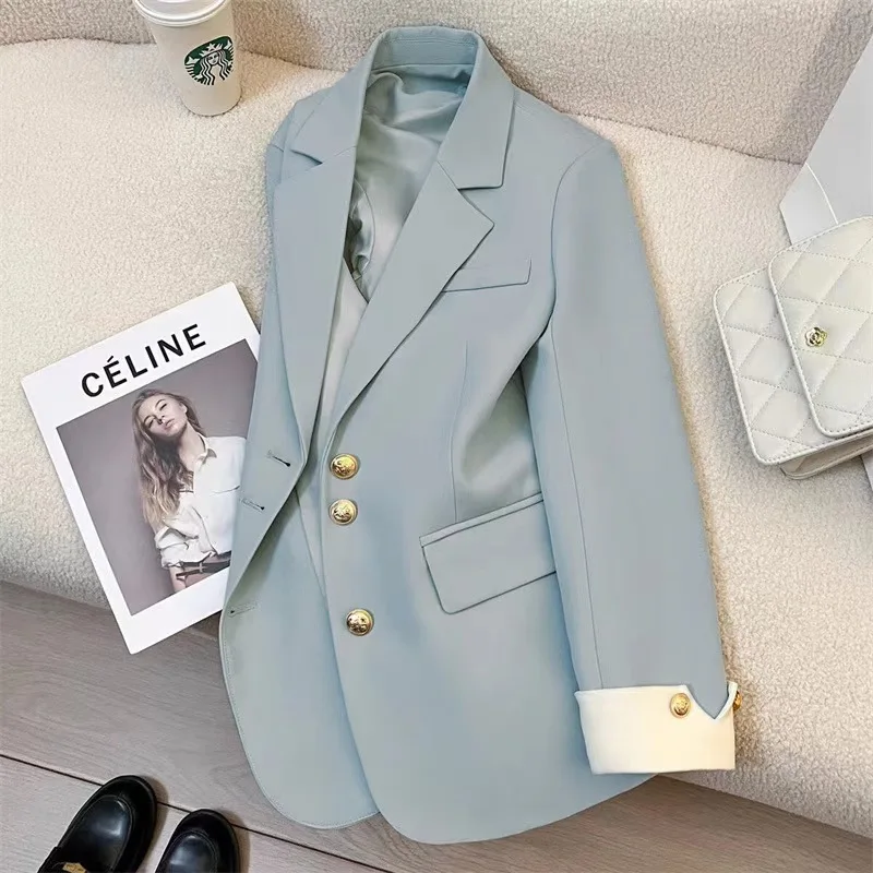 Eleganter einreihiger Blazer für Damen, schicke Jacke, Freizeitanzug, modische Mäntel, schlanke Bürodamen-Outwear, Herbst und Winter