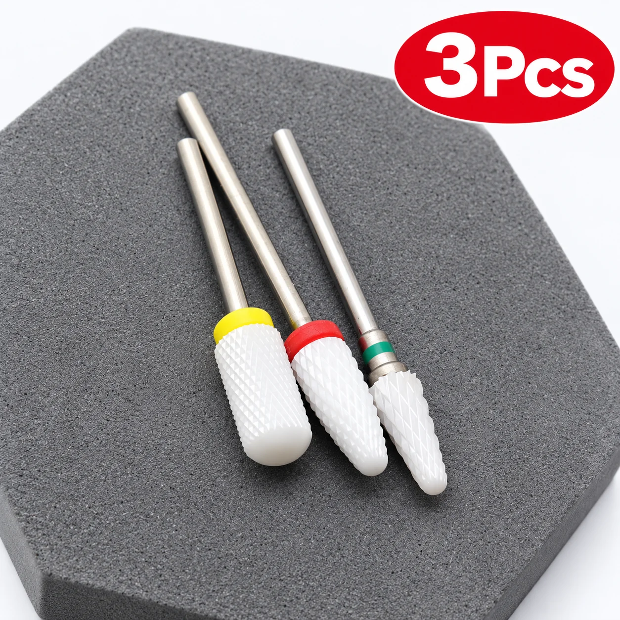 3Pcs Ceramic Nail Drill Bit Set Electric Nail File Grinding Heads for Gel Polish Removal Manicure And Pedicure Tools view 5