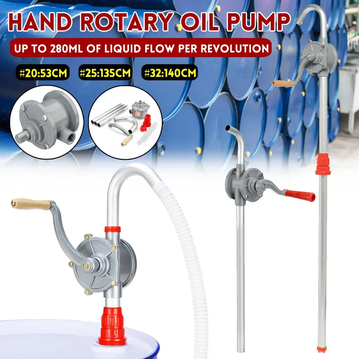 

Heavy Drum Rotary New Oil Fuel Barrel Heavy Duty Pump Manual Hand Pump Diesels Fuel Oil Gas Transfer Tool Oil Diesels Fuel Pump