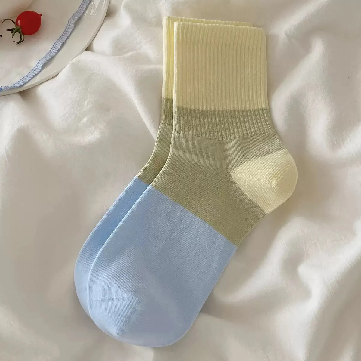 1/4 Paar Dopamin-Farblich passende Damen-Mid-Tube-Socken, modisches Design, süßer Stil, weich, bequem, für alle Jahreszeiten, Freizeitsocken – Detail 4
