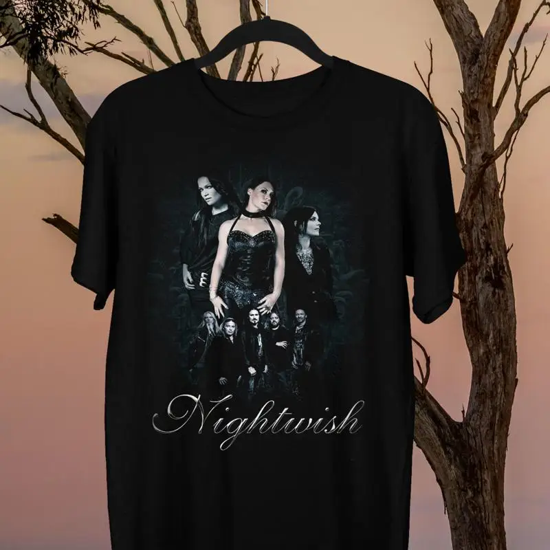 Camiseta masculina de algodão preto para membros Nightwish, todos os tamanhos