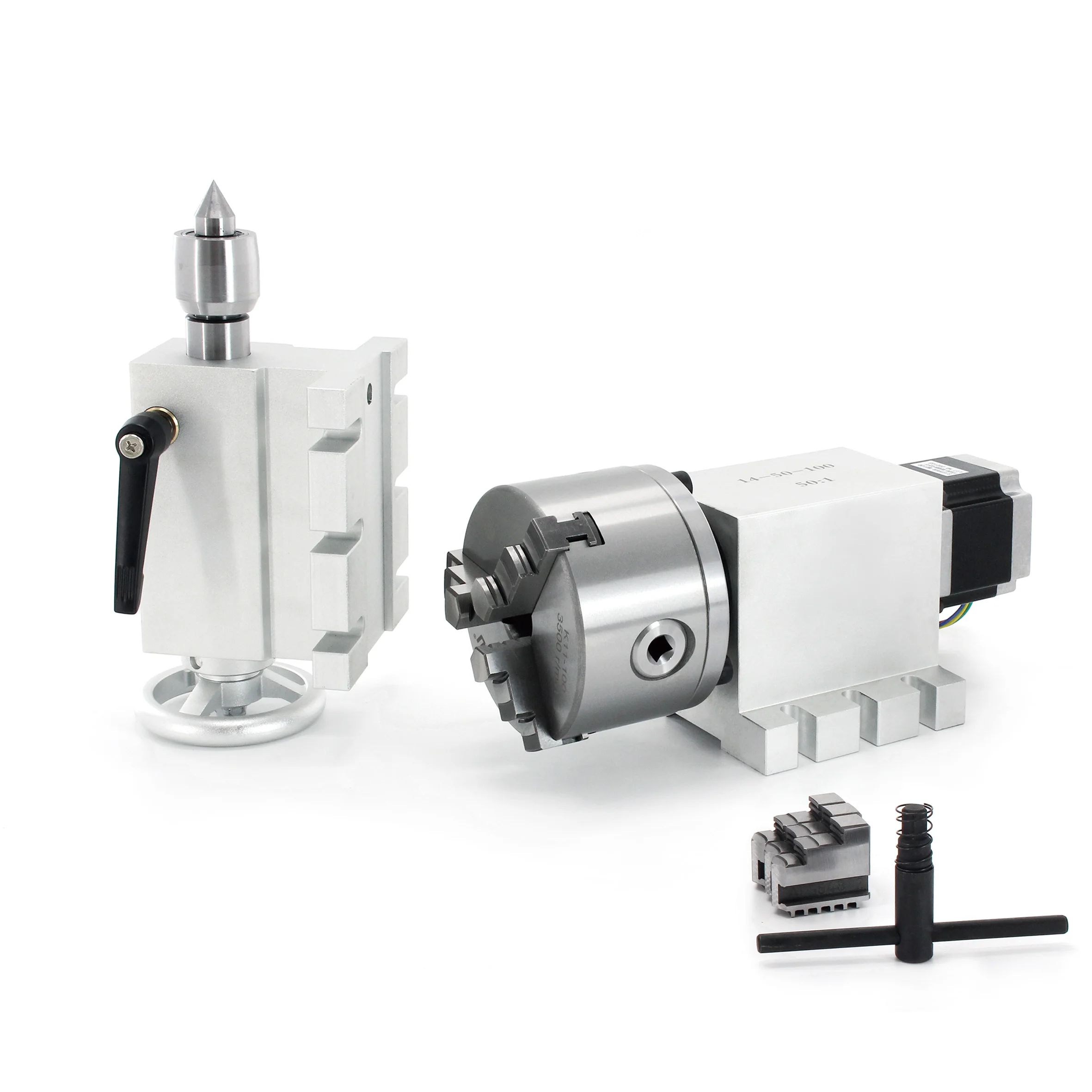 50:1 100:1 CNC 4 ° cuarto eje eje giratorio reductor armónico sin espacios caja de cambios k11-100mm cabeza de índice divisorio 3 mandíbulas