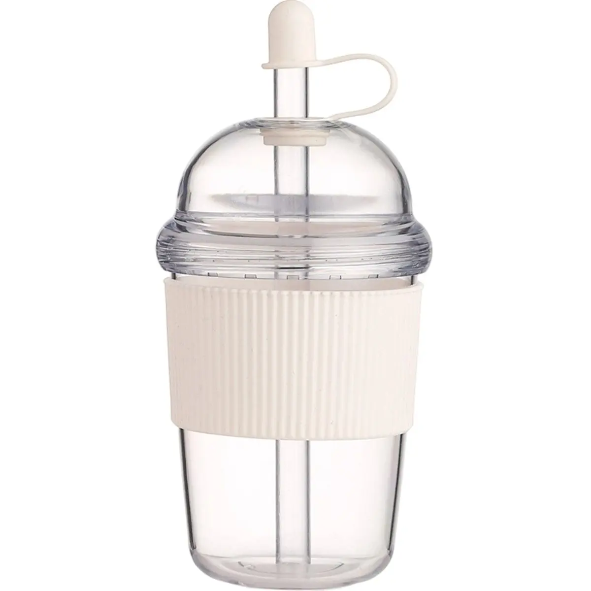 COFA 1Pcs430ML Transparent Coffee Mug with Lid and Straw Pearl Milk Tea Juice Plastic Cup for Home Bar Drinkware