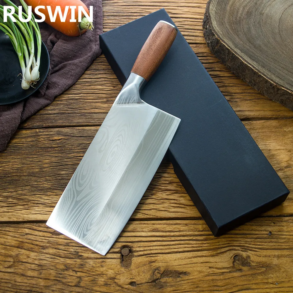 Chinese Kitchen Knife 4Cr13 High Carbon Cleaver Durable Chef Slicing Chopping Knife Ultra Sharp Blade Color Wood Handle Knives