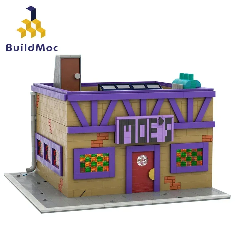 Kit de construção de taverna modular moc moe do filme simpson, modelo de arquitetura de rua medieval brinquedos presentes para adultos