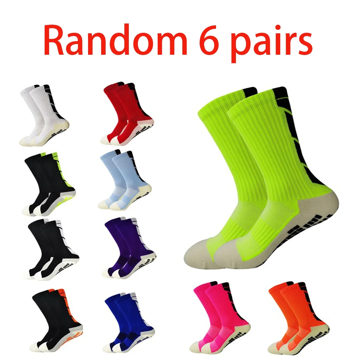 6 أزواج عشوائيا من الجوارب الرياضية المضادة للانزلاق، للربيع والصيف، ونعال المناشف، وجوارب التدريب