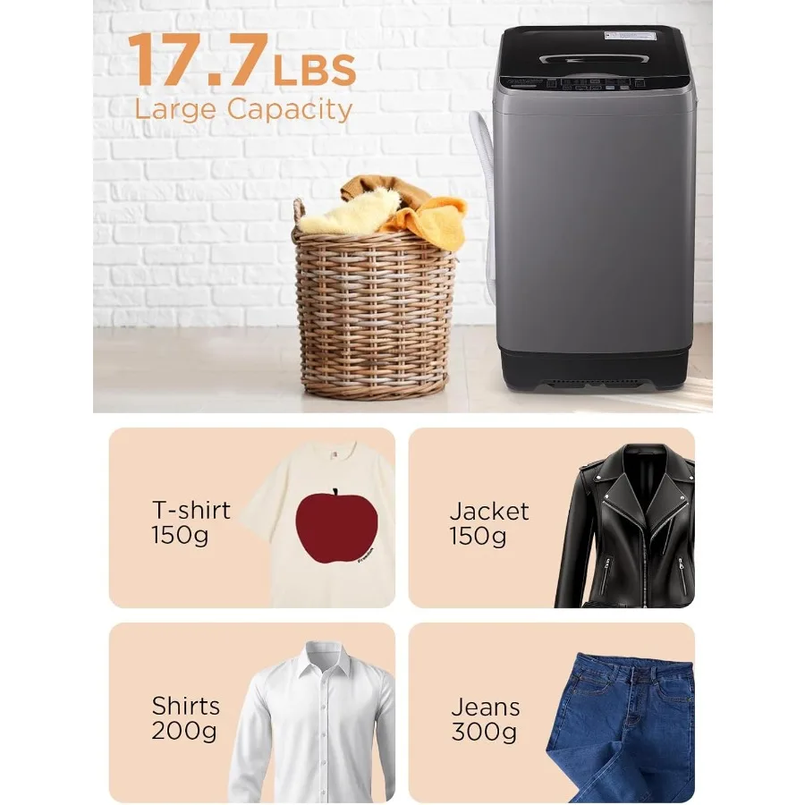 غسالة أوتوماتيكية بالكامل بوزن 17.7 رطل مع شاشة LED لمسكن الشقق المنزلية و10 برامج غسيل و8 مضخة تصريف بمستويات المياه #6