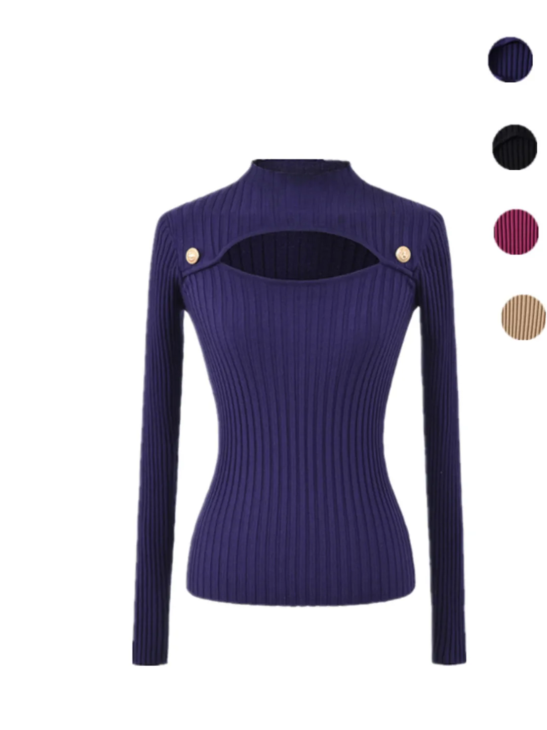 

Ele Hollow out Long Sve Knitted Top Women's Slim Fit High Collar Street Sle Faion Breathable Base irt