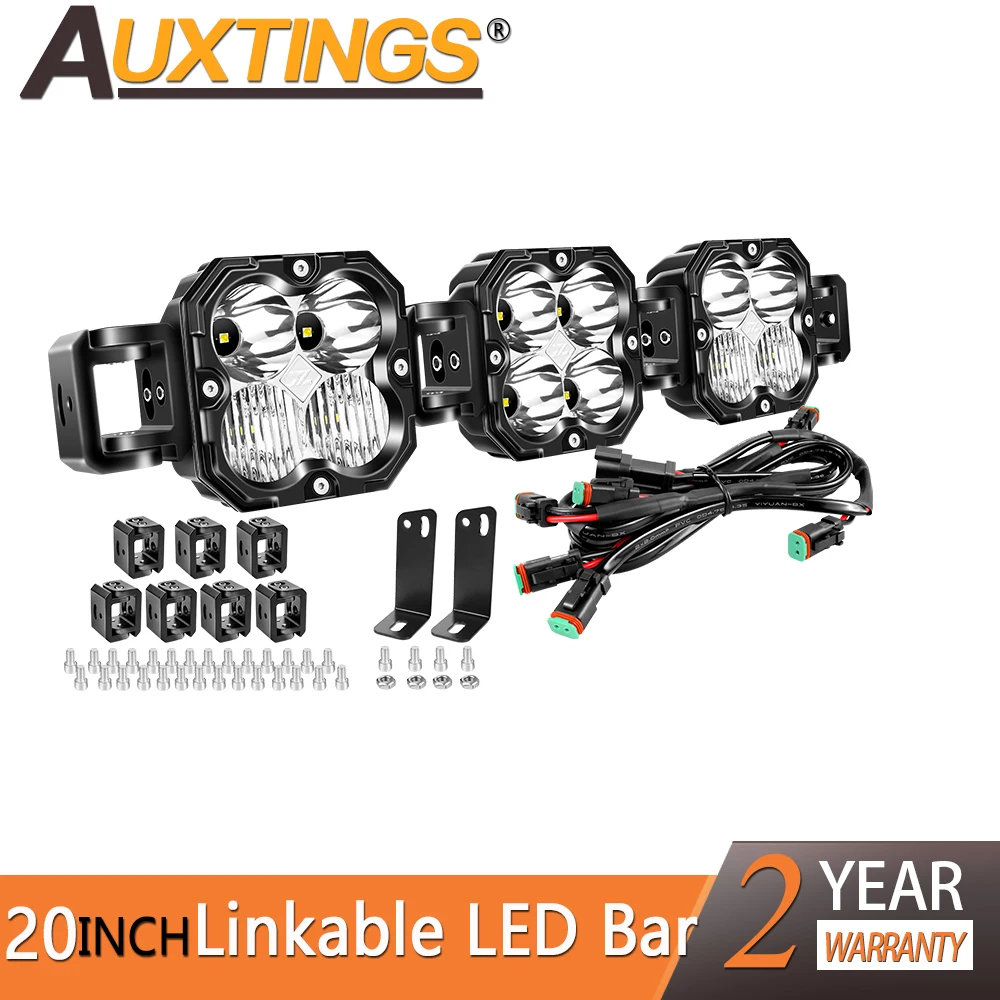 Auxtings 20 inch 3X30W LED Cube Pod Light Linkable Driving LED Light Bar for 4x4 Auto Truck ATV Car Offroad 5500K