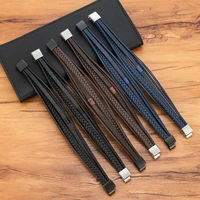 XQNI – Bracelet en cuir tissé à la main pour hommes, de luxe, multicouche, en acier inoxydable, boucle magnétique, bijoux de fête, cadeau 2