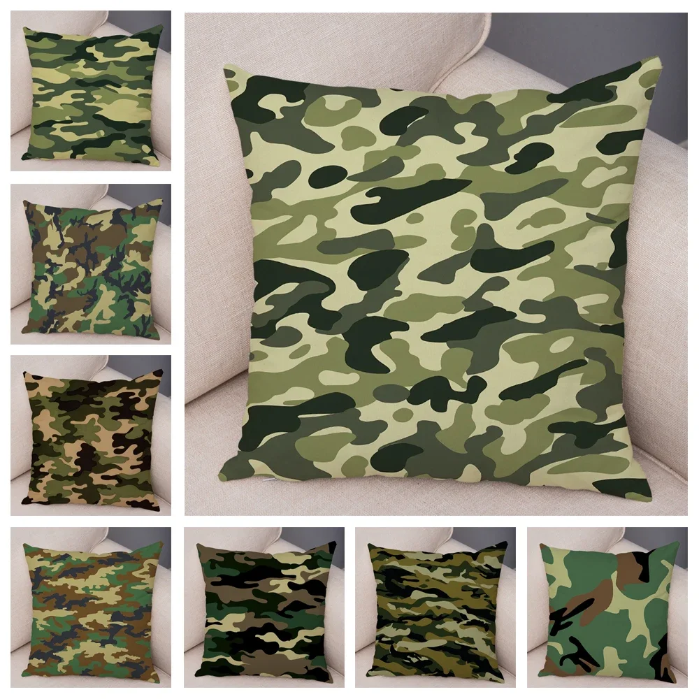 Nordic Style Military Green Camouflage Cushion Cover Decor Geometric Pillowcase Soft Plush Pillow Case for Sofa Home Car 45x45cm