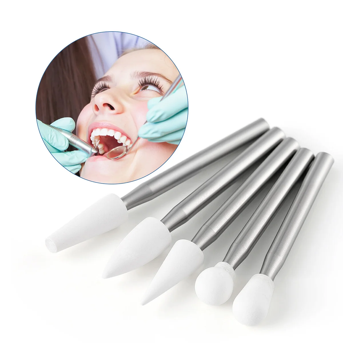 5個/パック 歯科用ポリッシャー ホワイトストーン FG 研磨バー コーン型 フレイム型 ラウンド型 高速ハンドピース用 1.6mm ラボツール AZDENT