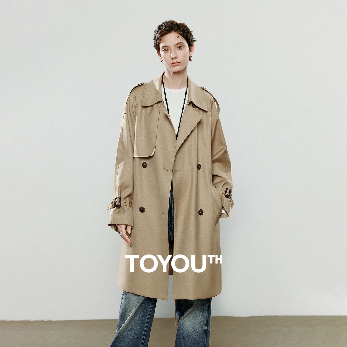 

TOYOUTH Women Trench Coats 2025 Autumn New Retro Loose Waist-Cinched Mid-Length Casual Jacket