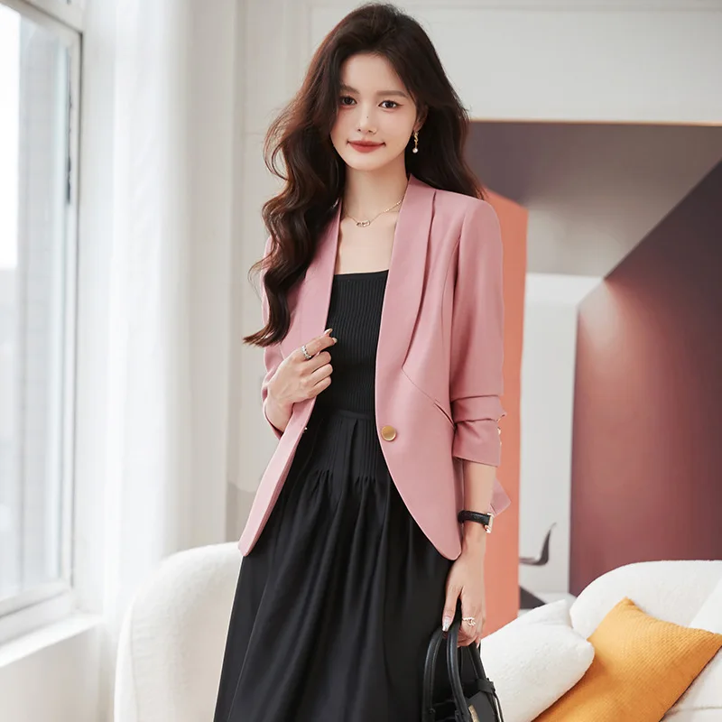 2025 neue Mode Frauen Formale Blazer Damen Rosa Aprikose Schwarz Weibliche Lange Hülse Arbeitskleidung Jacke Mantel Herbst Winter Oberbekleidung