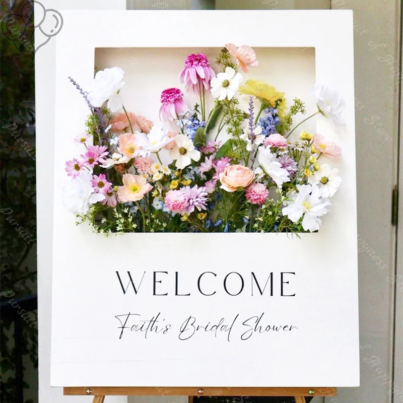 

Flower Box Welcome Sign Mosaic Board Personalized Sign Flower Box Foam Borad for Baby Shower Wedding Birthday Party DIY Suppiles