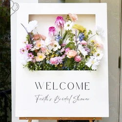 Flower Box Welcome Sign Mosaic Board Personalized Sign Flower Box Foam Borad for Baby Shower Wedding Birthday Party DIY Suppiles