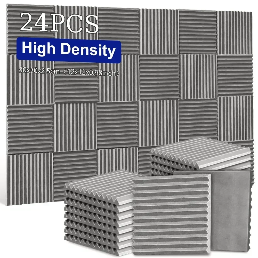 24PCS 30x30x2.5cm Studio Acoustic Foam High Density SoundProofing Panels Triangle Wedge Tiles Sound Insulation Treatment Panels