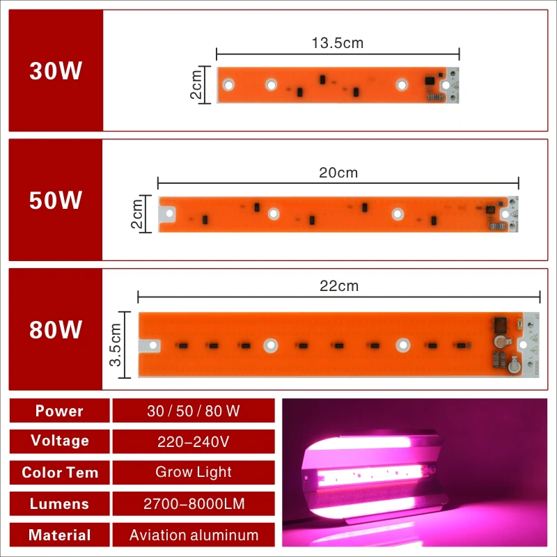 30W 50W 80W LED COB Chip für Flutlicht 220V-240V Kalt/Warm weiß LED Lampe Scheinwerfer Vollen Spektrum Wachsen Pflanzen Licht für Blume