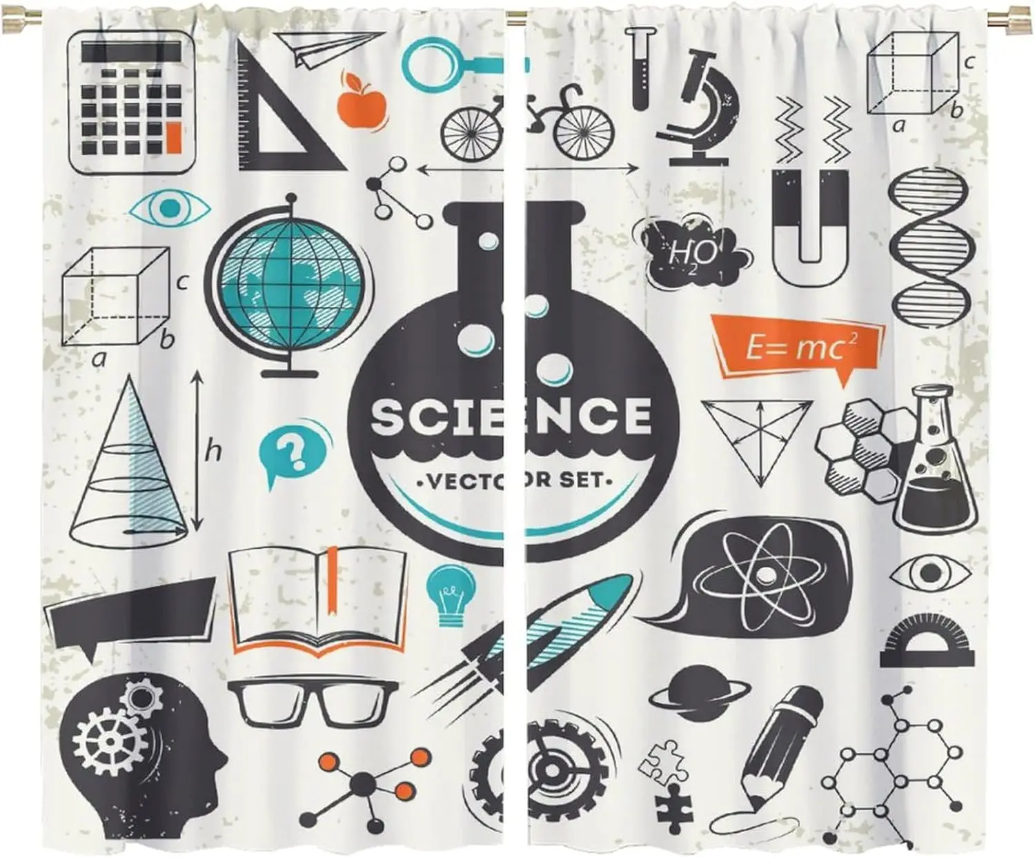 Science Kids Curtains, Physics Lab Theme Home Decor Curtains for Girls and Boys Bedroom Living Room School Blackout Curtains