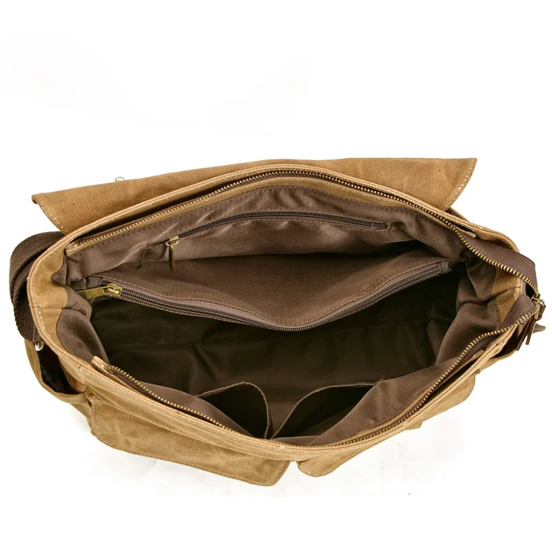 Nesitu High Quality Vinage A4 Green Grey Black Khaki Oil Wax Canvas Genuine Leather Women Men Shoulder Messenger Bag M43747 view 4