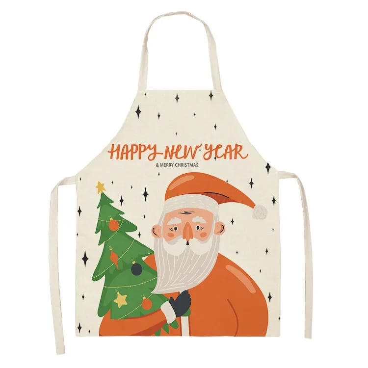 Cartoon Father Christmas Print Sleeveless Kitchen Apron Men's and Women's Household Cleaning Tools Anti-dirty Children's Apron