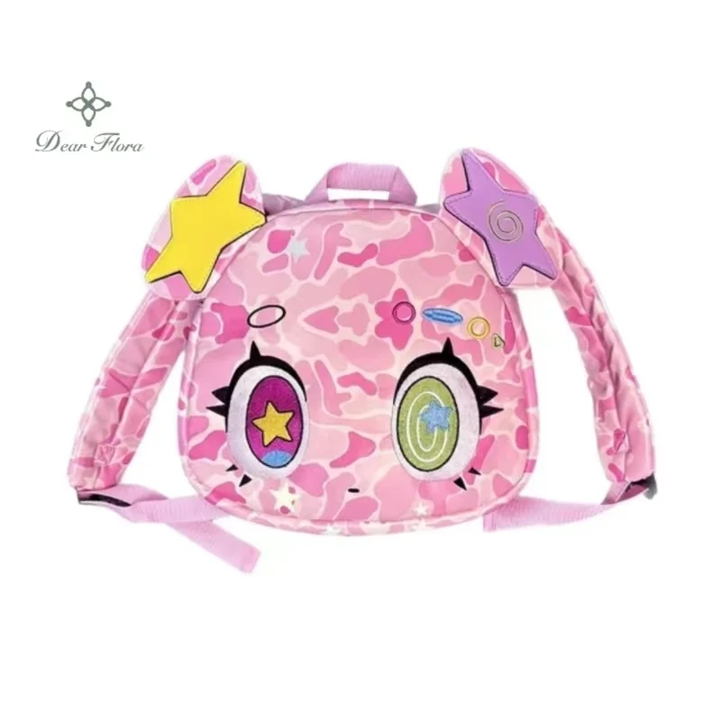 Pink Bear Backpack Y2K Waterproof PU Leather Schoolbag Girl Cartoon Box Kawaii Bookbag Anime Camouflage Cute Travel Shoulder Bag