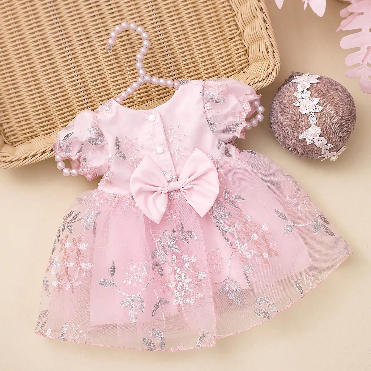 Ylsteed Conjunto de Vestido de Princesa para Fotografía de Recién Nacidos, Diadema Floral Suave para Bebés de 0 a 3 Meses, Esenciales para Retratos de Recién Nacidos en Estudio