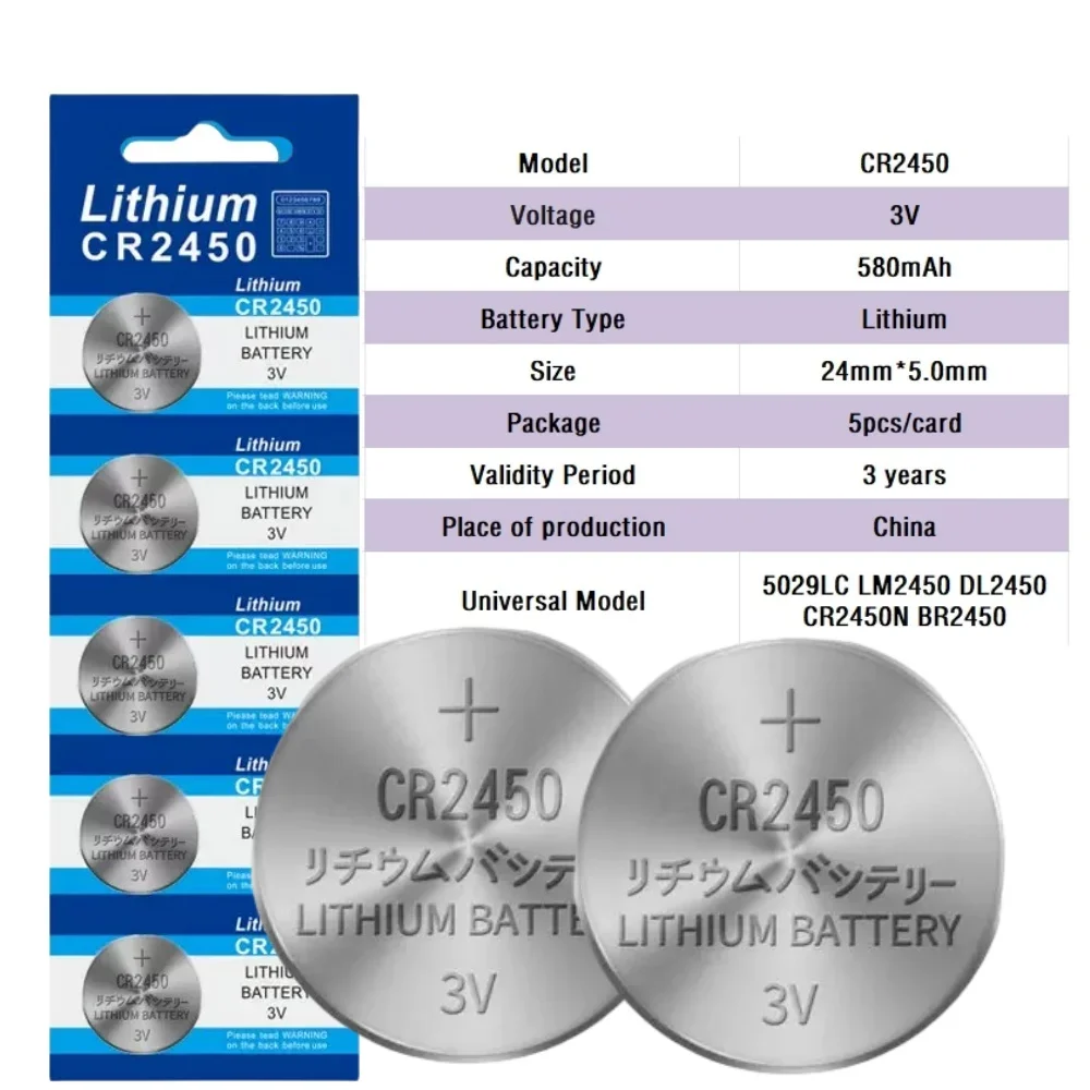 Lithium Coin Cell Battery CR2450 3V 550mAh 5-50PCS Replacement Button Batteries For Watch Calculator Toy Car Remote Control