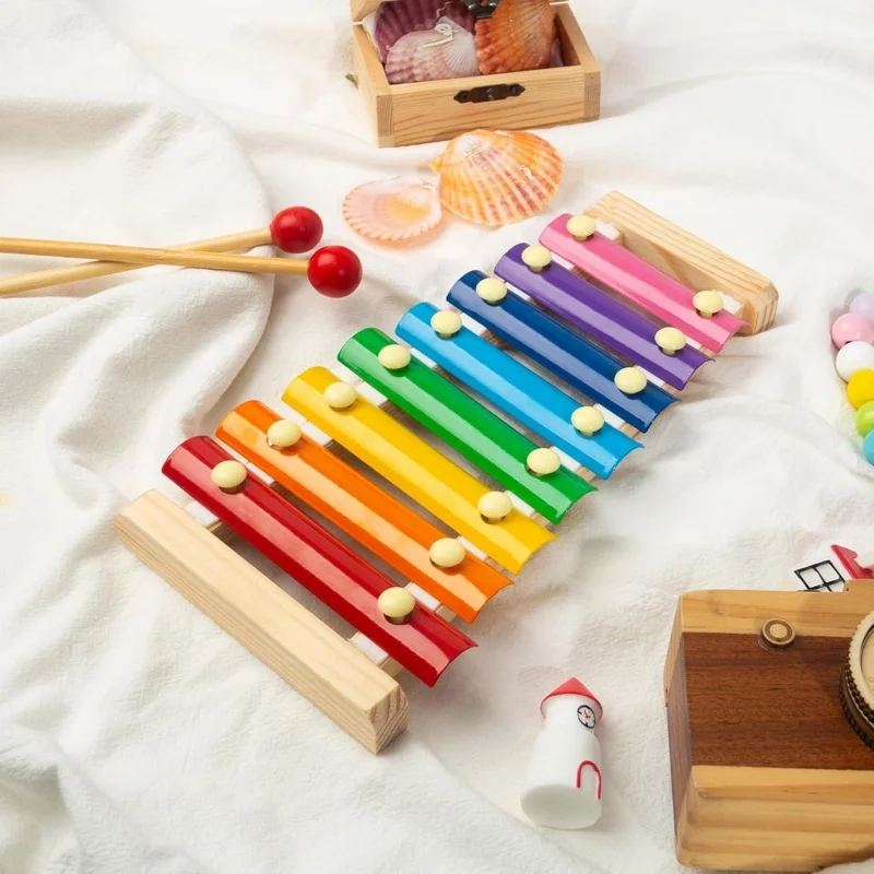 Xilofono in legno Montessori per bambini con 2 mazze, 8 tasti diatonici Strumenti musicali per bambini in età prescolare Giocattoli educativi Regali
