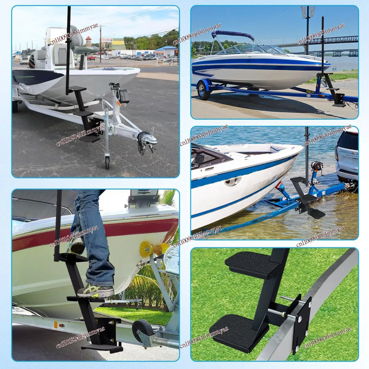 

Heavy Duty Three-step Marine Trailer Steps with Safety Handle, Non-slip Surface, Universal Trailer Tongue Pedal