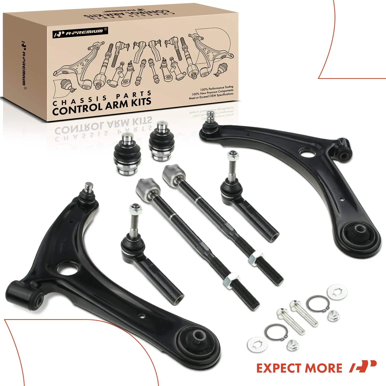 A-Premium 8x Front Control Arm with Ball Joint Tie Rod End for Jeep Compass Patriot 2007-2017 Dodge Caliber 2007-2012
