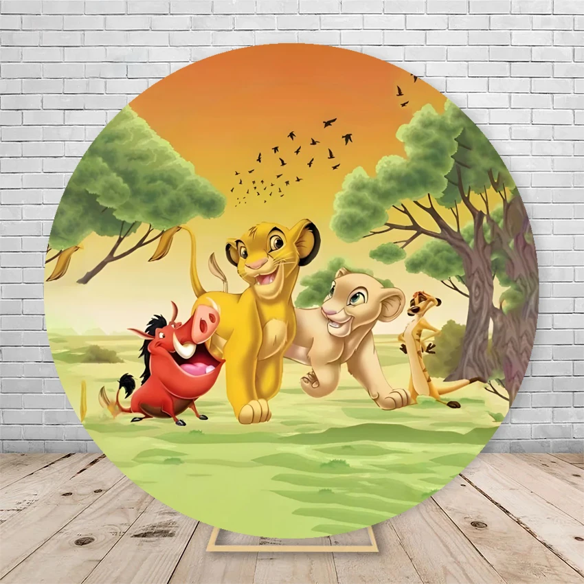 Disney The Lion King Round Backdrop Crown Cover Newborn Kid 1st Birthday Party Photo Jungle Studio Circle Background Baby Shower