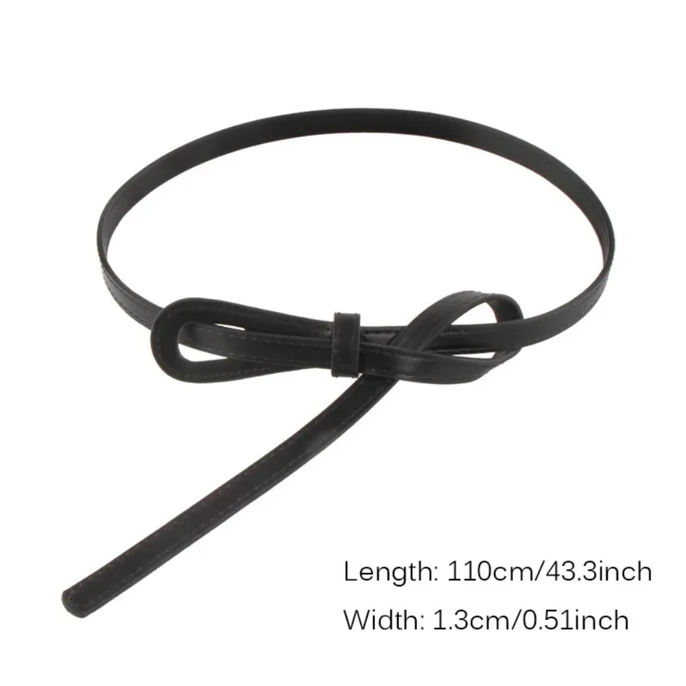 Non-hole Knot Belts Ins Solid Color PU Leather Thin Belt Adjustable Waistband Woman