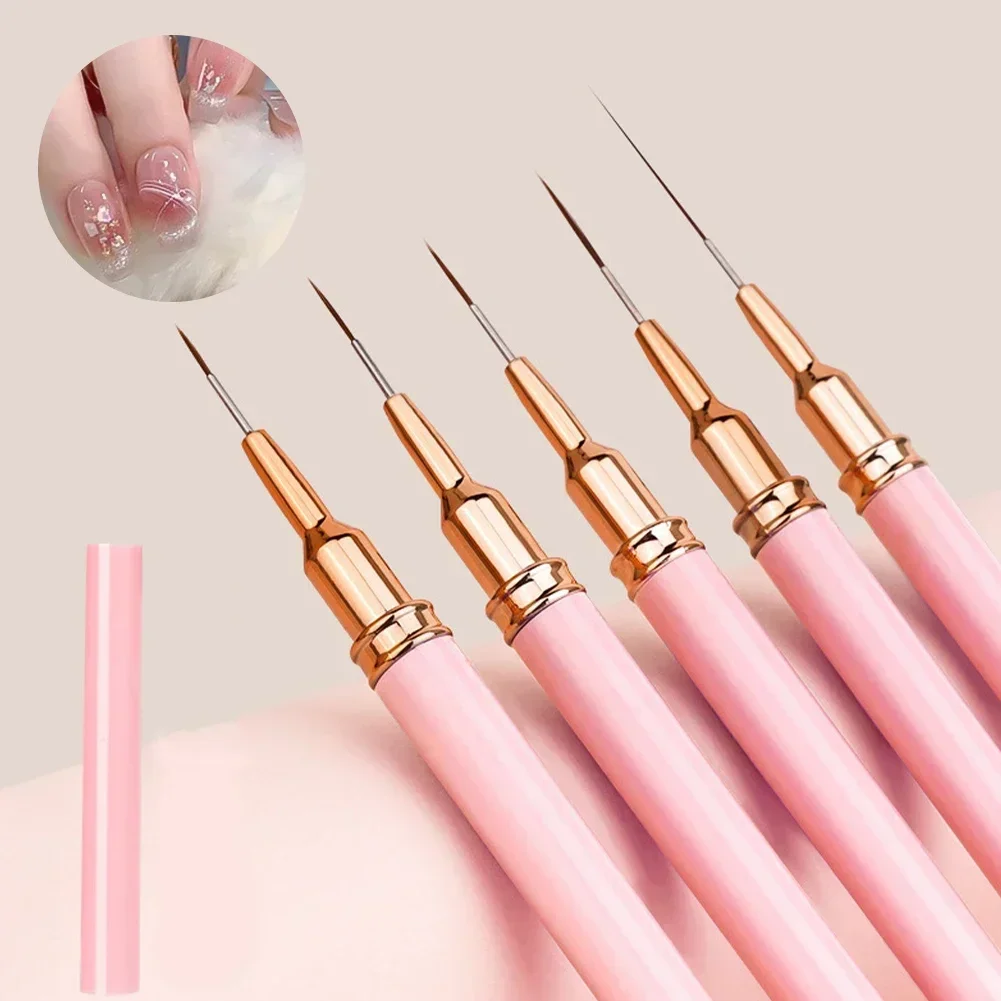 5 pezzi Set di pennelli per nail art Kit di pennelli per unghie in gel UV Linea a strisce Pittura Disegno Penna per fiori Strumento per manicure professionale