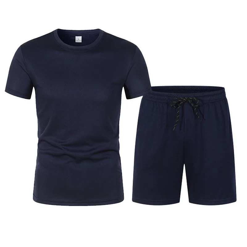 Ensemble printemps/été pour hommes, T-shirt à manches courtes en maille + Short à 5 points, ensemble 2 pièces, vêtements de sport d'été pour course à pied et Fitness