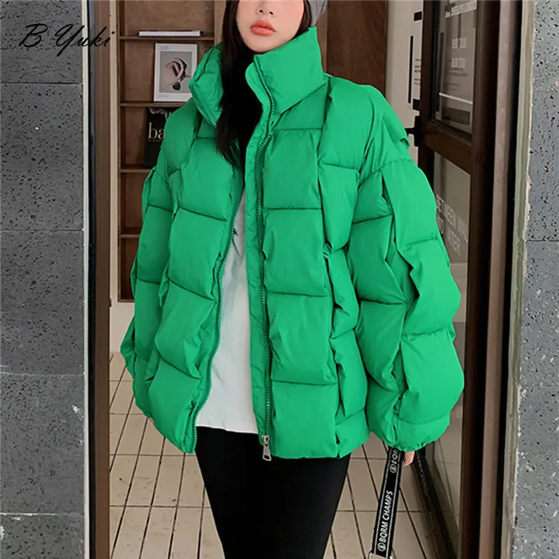 

Blessyuki Thicken Stand Collar Down Jacket Women Winter New Warm Loose Long Sleeve Coats Female Zipper Trendy Chic Puffer Jacket