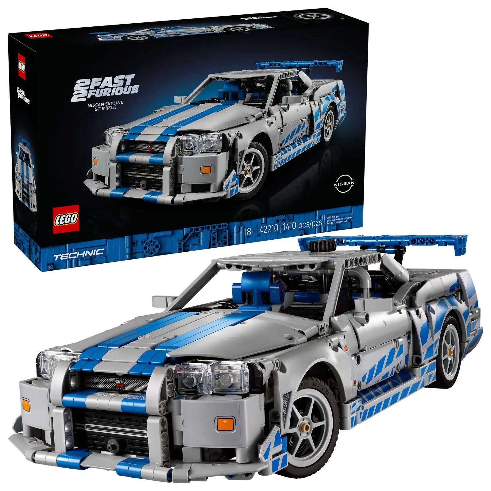 

LEGO® Technic™ 2 Fast 2 Furious Nissan Skyline GT-R (R34) Car 42210 Set for Adults Ages 18+ 1410Pieces
