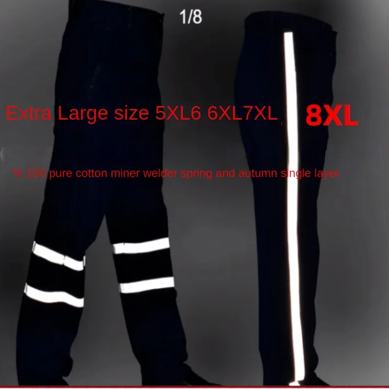 

Pure Cotton Welding Anti Scalding Workwear Trousers with Reflective Strips Coal Mine Worker Pants Men's Plus Size Working Pants
