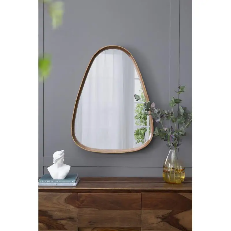 

30"x38" Irregular Wall Mirror with Wooden Frame for Living Room, Bathroom, Entryway