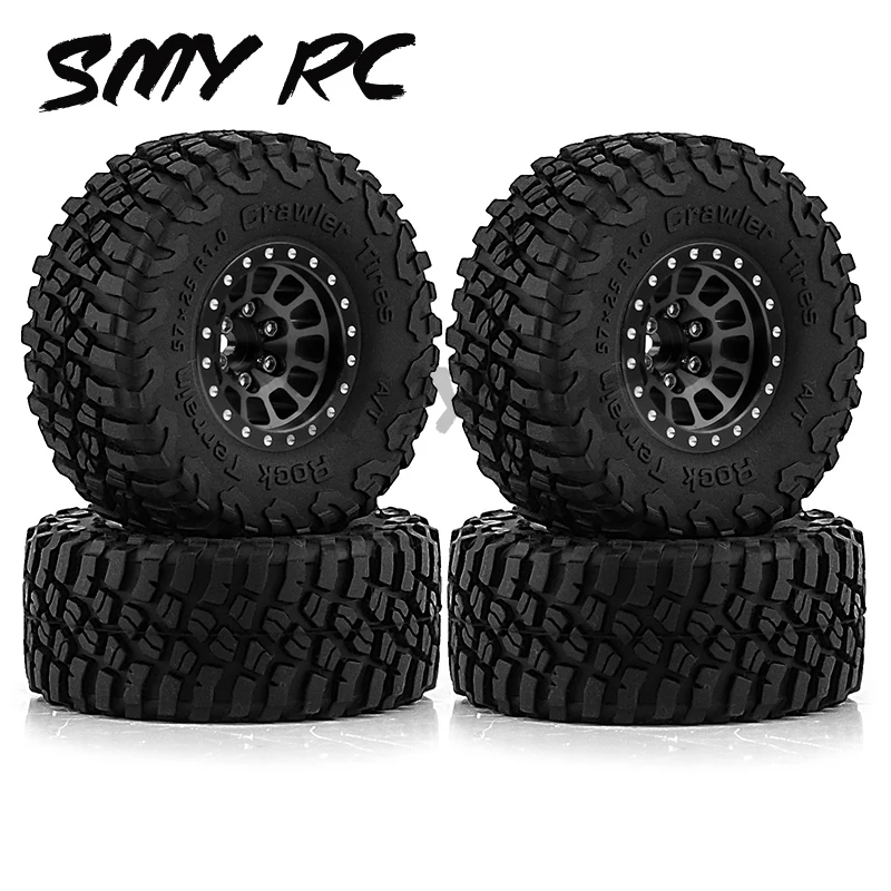 금속 1.0 비드락 휠 림 고무 타이어 세트, 1/18 1/24 RC 크롤러 Axial SCX24 TRX4M FCX24 업그레이드 부품, 4 개