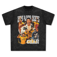 2025 Football Hwang Hee Chan Star Printed Short Sleeve Vintage Wash To Make Old Long Sleeve T-shirt High Quality Ins