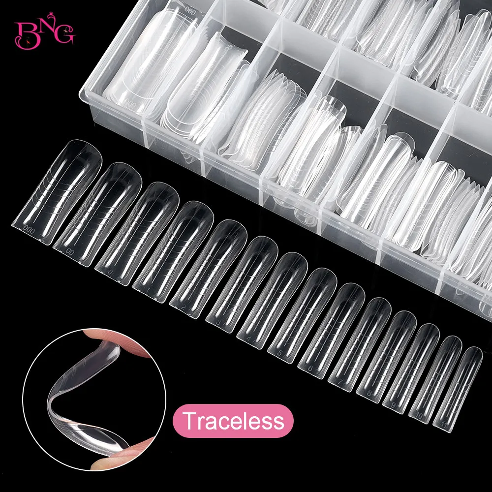 

BNG 140Pcs Upper Molds for Nail Extensions Elegant Square Dual Forms Nails UV Gel Polish Quick Building Mold Reusable Nail Form