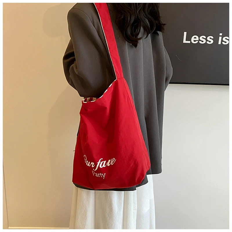 Women\'s Fashion Bag Sweet Cool Style Striped Canvas Bag Tote Casual Bag Single Shoulder Nice Tote Bag Red Exquisite Shopping Bag