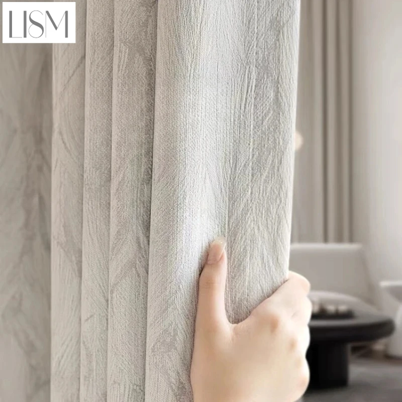 

Thickened Chenille Curtain for Living Dining Room Bedroom Blackout Solid Color Light Luxury French Cream Curtains Custom Window