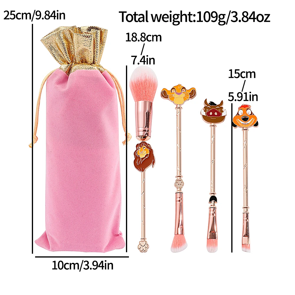 The Lion King Makeup Brushes for Women, Kawaii, Simba, Nala Cosmetics Brush, Eyeshadow, Concealer, Lip, Eye Brush, 4Pcs Set