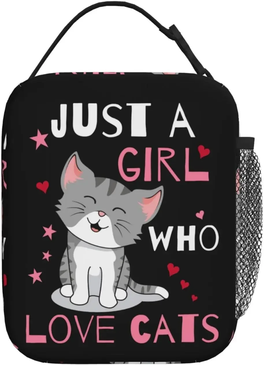 Cartoon Cat and Star Lunch Bag Insulated Lunch Box Meal Bag Food Container with Pocket for Women Girls School Work Picnic Travel