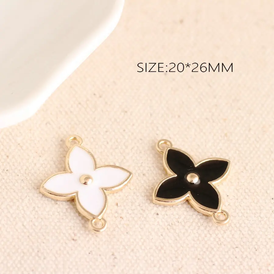 10PCS double-sided drip alloy small pendant enamel charm Double hanging four-leaf clover diy necklace earrings accessories