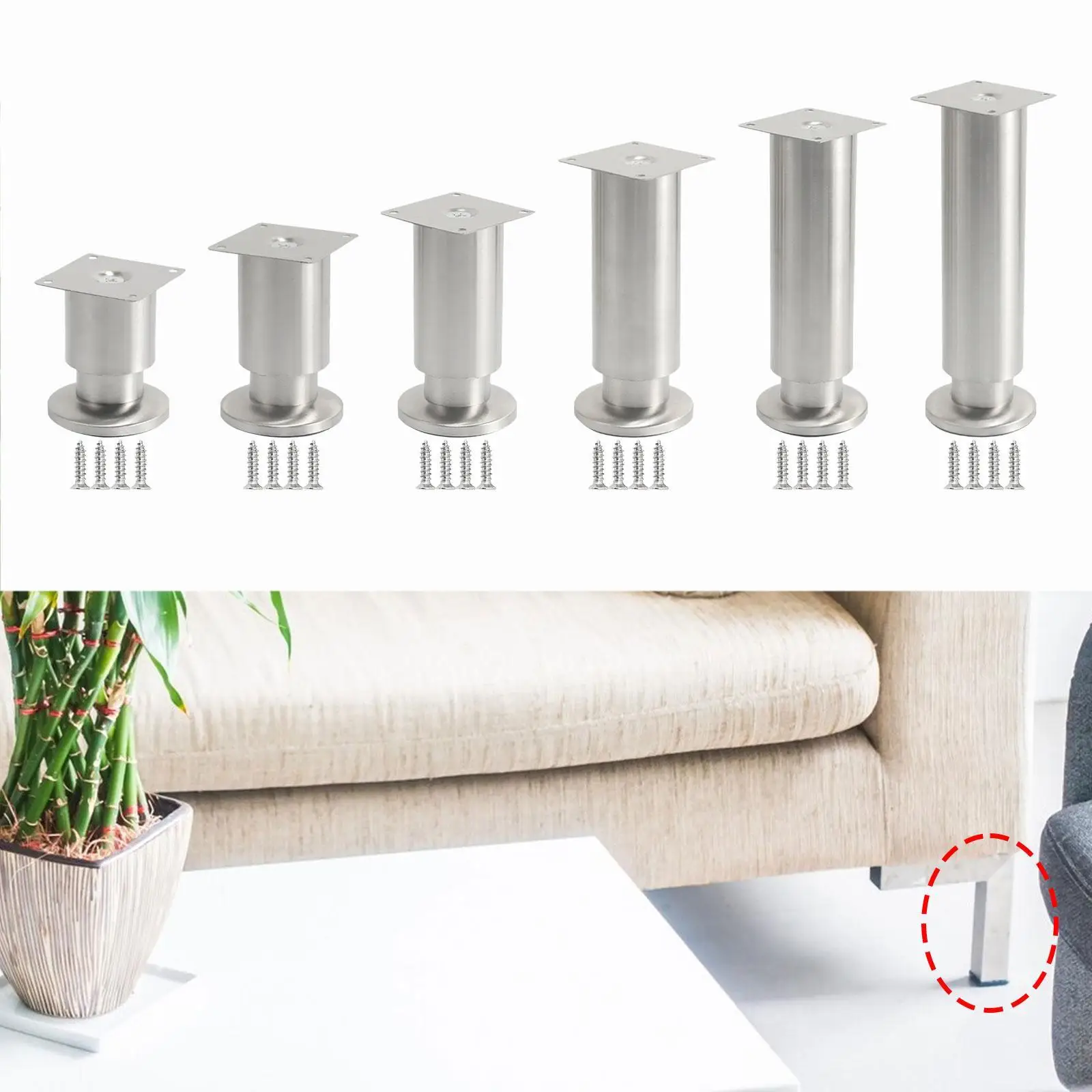 Bed Support Leg Adjustable Height Furniture Leg Easy to Install Heavy Duty Cabinet Leg with Screws for Sofa Coffee Table Desk