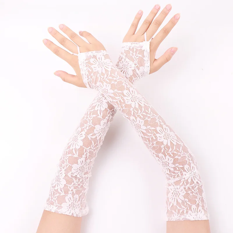 Gloves Fingerless Lace Long Sheer Mesh Breathable Sun Protection Women Wedding Dress Halloween Stage Accessory Lightweight